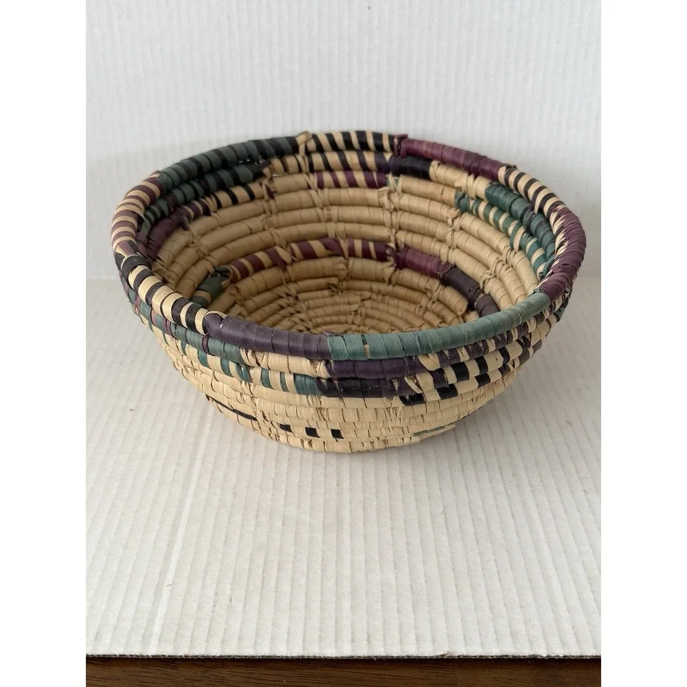Vintage Handwoven Coiled Basket Set Boho Rustic Woven Decorative Bowls